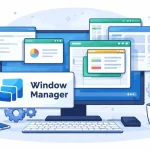 Imagem ilustrando o software WindowManager em um desktop com janelas organizadas de forma eficiente.
