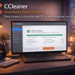 CCleaner em notebook com interface de limpeza do sistema e indicador de otimização de desempenho no Windows