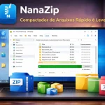 NanaZip aberto no Windows mostrando extração de arquivos compactados com interface moderna e lista de pastas organizada