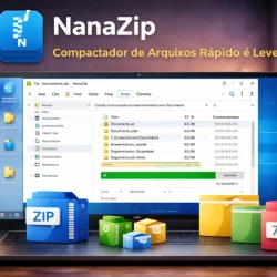 NanaZip aberto no Windows mostrando extração de arquivos compactados com interface moderna e lista de pastas organizada