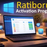 Gerenciador de programas do Windows em notebook com interface de controle e ícone do sistema em destaque