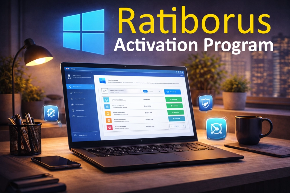 Gerenciador de programas do Windows em notebook com interface de controle e ícone do sistema em destaque