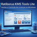 Ratiborus KMS Tools Lite em interface técnica de gerenciamento de licenças do Windows e Office no computador