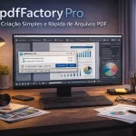 pdfFactory Pro em computador com criação de PDF ativa, documentos sendo convertidos e impressora virtual em funcionamento