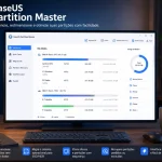 EaseUS Partition Master exibindo gerenciamento de partições, clonagem de disco e migração de sistema em computador Windows
