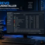 Revo Uninstaller em monitor com lista de programas instalados e ferramentas avançadas de desinstalação no Windows